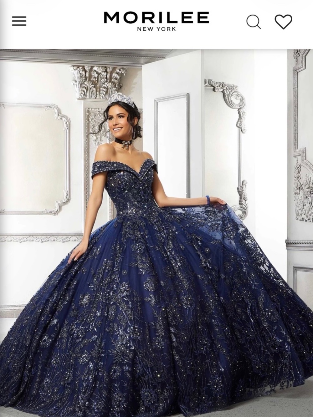 Morilee Off-the-Shoulder Navy Prom Ball or Quinceañera Gown